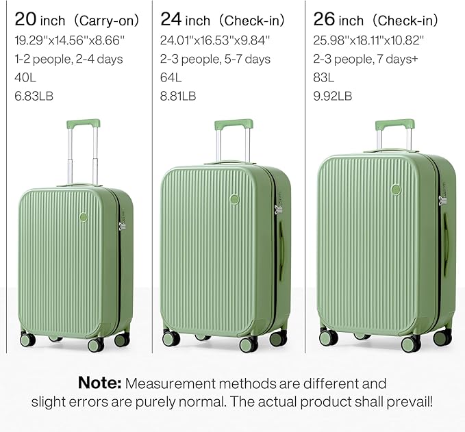 mixi 24 Inch Checked Luggage PC Hardshell Suitcases with Wheels for Travel Woman Men, Avocado Green