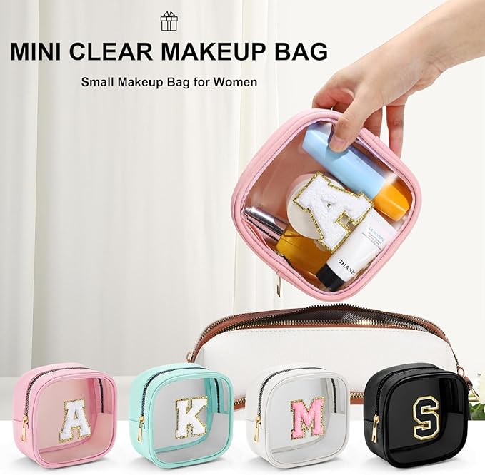 YOOLIFE Initial Make Up Bag Travel Toiletry Bag, Small Makeup Bag Clear Makeup Bag Preppy Cosmetic Bags Organizer Travel Essentials Gifts for Women Teen Girlfriend Teacher Mom Birthday Gifts Blue B