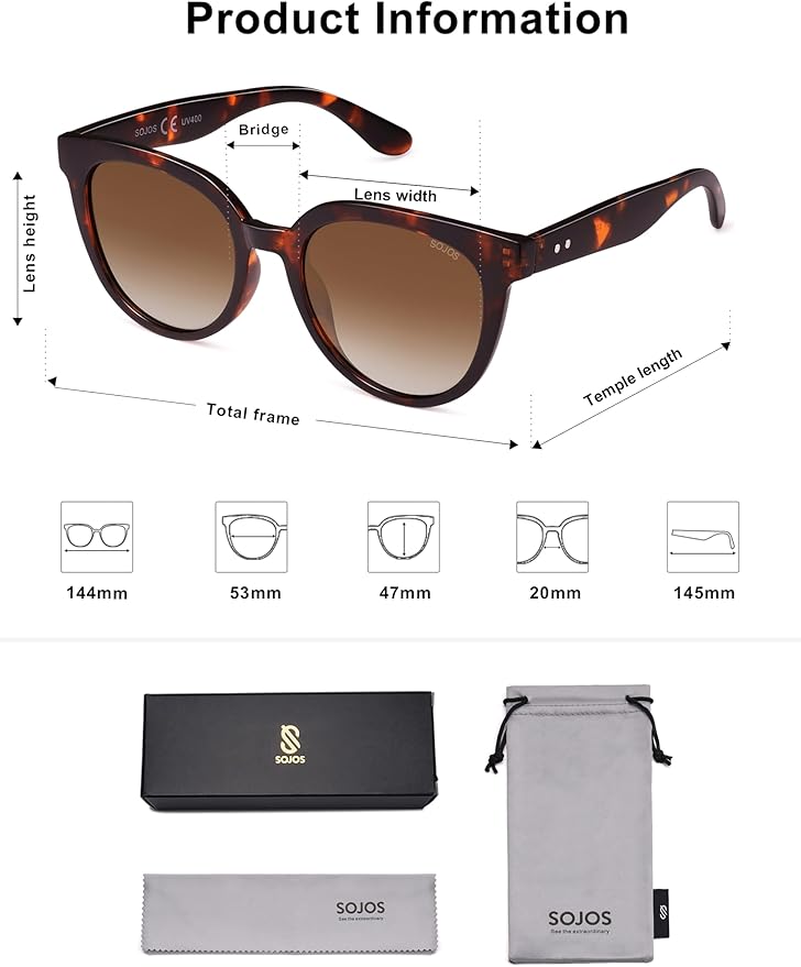 SOJOS Trendy Cat Eye Round Polarized Sunglasses for Women Fashion UV Protection Sunnies Sunglasses SJ2175