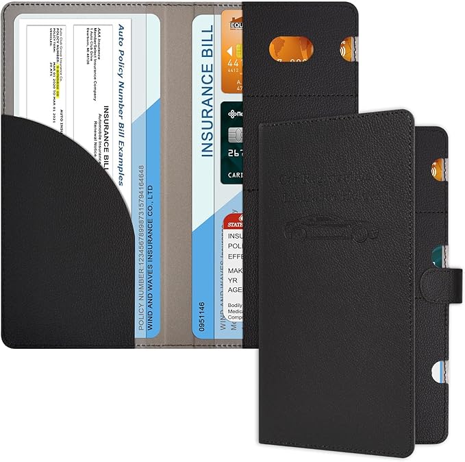 RSAquar Car Registration and Insurance Holder, Vehicle Glove Box Organizer Cool Car Accessories, Car Document Holder for Cards, Driver License & Essential Document, JD-Black