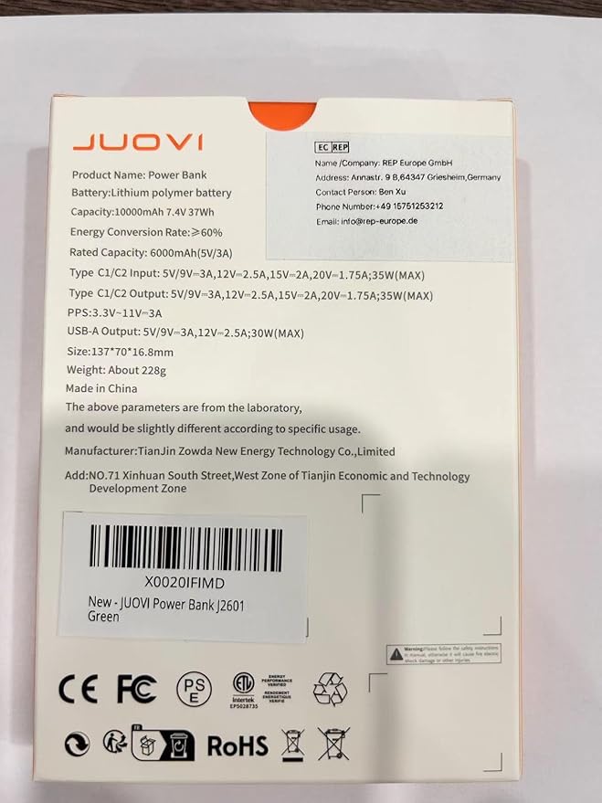 Power Bank Fast Charging 10000mAh 35W Portable Charger Small Battery Pack with PD 3.0 & QC 4.0 Type-C USB-A Input Output Lightweight Phone Charger Compatible for iPhone Samsung iPad