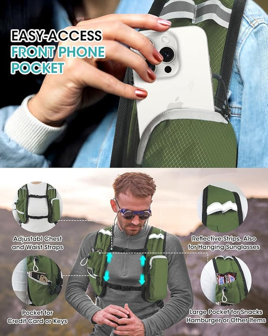 Small Hiking Backpack with Front Phone Holder, Packable Back pack with Chest and Waist Strap, Lightweight Daypack for Women Men