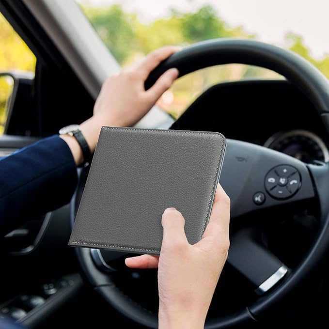 CoBak Car Registration and Insurance Holder - Men and Women Small Lightweight Vehicle Glove Box Car Organizer, Auto Truck Comparment Accessories Case for Essential Document, Driver License (Gray)