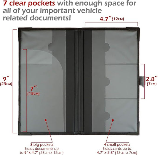 Auto Insurance and Registration Card Holder - Vehicle Glove Box Document Organizer - Car Essential Paperwork Holder for DMV, AAA, Contact Information Cards - Premium PU Leather Wallet Case - Black