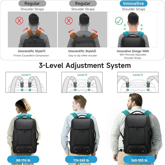 Carry On Backpack,17.3" Travel Backpack with Shoe Compartment,50L Wheeled Backpack Carry On Luggage,Laptop Compartment & USB Charging Port & TSA Approved Lock for Business,Black