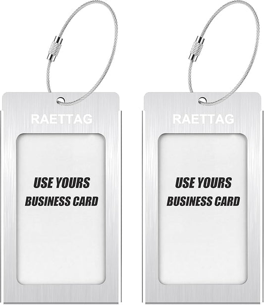 Luggage Tags Metal Suitcase Tags Travel Bag ID Identifier Luggage Tag (Silver 2-Pack)