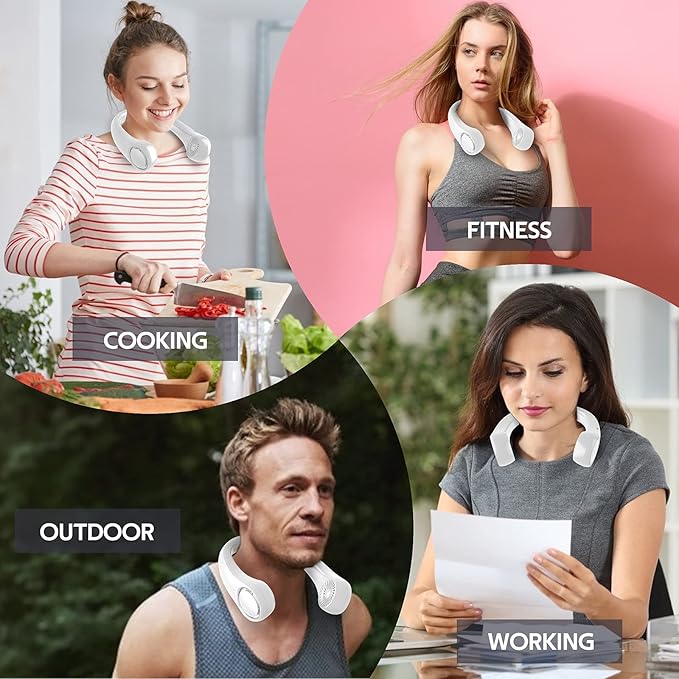 Portable Neck Fan, Hands Free Personal Fan, 360° Airflow,3-16 Running Hours, 72 Wind Outlets,4000mAh Battery USB Rechargeable, 3-Speeds,Birthday Gifts for Men Women (White)