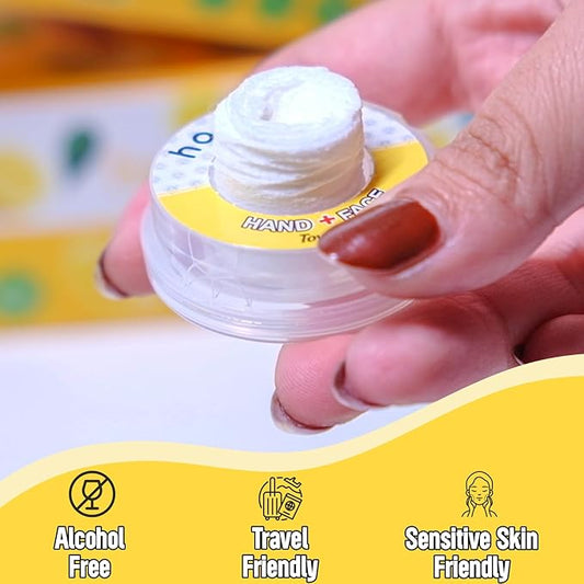 Hand Pop Lemon Scented Wipes - 24 Pack of Travel Size Wet Towelettes, Alcohol-Free, Wipes for Skin Hydration, Convenient, Eco-Friendly, Refreshing, Fits in Gym Bag, Purse, Pocket, or Luggage