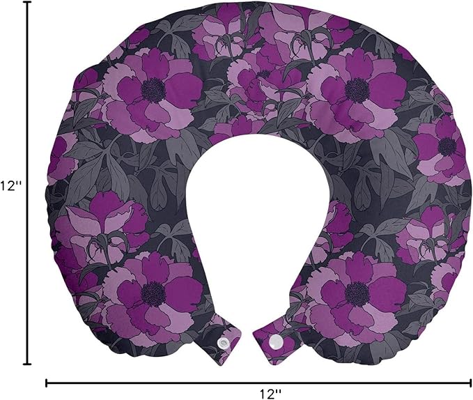 Ambesonne Floral Travel Pillow Neck Rest, Violet Tones Grungy Look Flower Print Wild Rose, Memory Foam Traveling Accessory for Airplane and Car, 12", Purple Multicolor