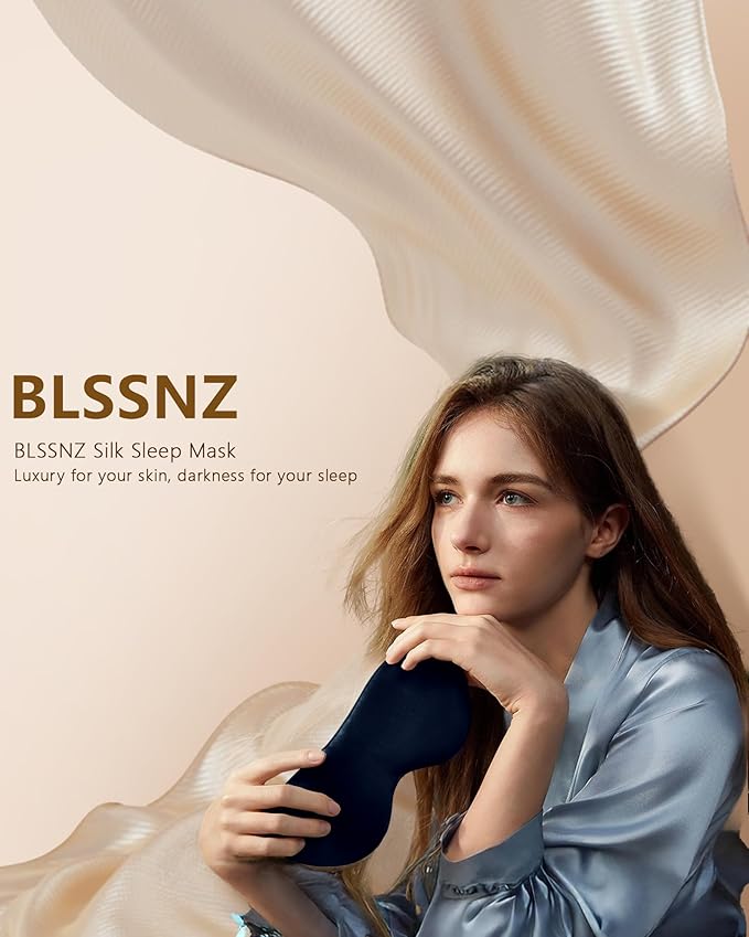 Silk Eye Mask for Sleeping - Soft Breathable Organic Natural Mulberry Silk Fabric Blackout Sleep Mask with Adjustable Straps No Pressure Eye Mask for Travel Essentials Gifts (Navy Blue)