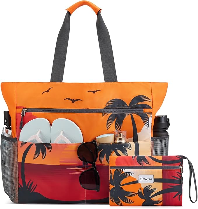 G4Free Beach Bag, Waterproof Sandproof Beach Tote Bag, Large Capacity Foldable for Women