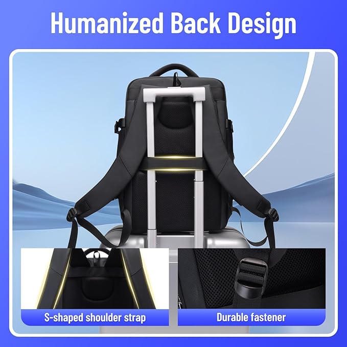 50L Carry on Travel Backpack for Men Women Airline Approved Convertible Duffle Backpack Luggage Bag,TSA Overnight Bags,fits 17" Laptop Smart Backpack-Black