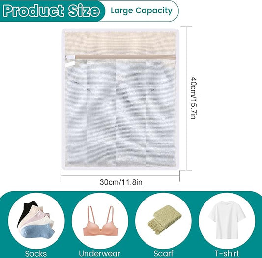 4Pcs Durable Cotton Mesh Laundry Bags for Delicates, 12×16inch Breathable Laundry Mesh Wash Bags with Sturdy Zipper for Delicates, Clothes, Pants, Underwear, Bra, Socks (M)