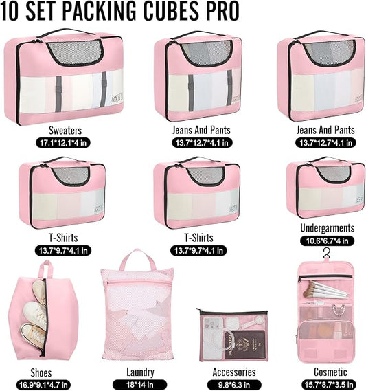 Veken 10 Set Packing Cubes for Travel Essential, Suitcase Organizer Bags in 4 Sizes, Carry-On Luggage Accessories with Large Laundry & Hanging Toiletry Bag, Must-Have for Airplane, Road Trip & Camping