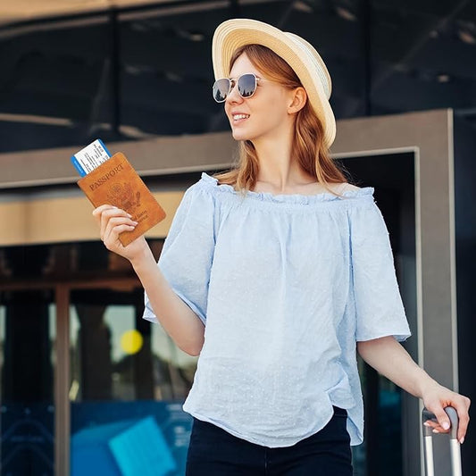 RSAquar Passport Holder for Women and Men, Premium PU Leather Travel Passport Wallet RFID Blocking Passport Cover Travel Documents Organizer with Pen Holder, Brown#2