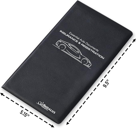 Andalus Auto Registration & Insurance Card Holder Pack of 2, Waterproof Essential Car Registration Holder with Hook & Velcro Closure, Perfect for Every Vehicles Glove Boxes (Black - 9.5" x 5.15")
