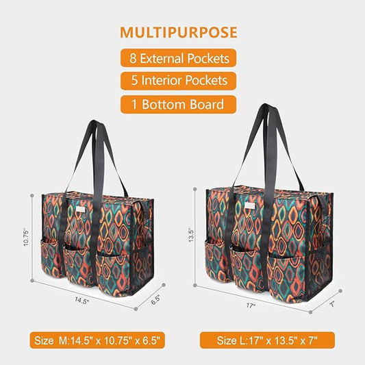 TOPDesign Utility Water Resistant Tote Bag with 13 Pockets, Top Zipper Closure & Thick Bottom Support, for Working Women
