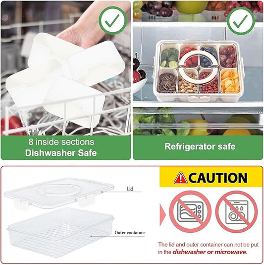 shopwithgreen 2Pcs Divided Serving Tray with Lid and Handle, Portable Snackle Box Snack Containers for Charcuterie, Party, Veggies, Snack, Fruit, Nuts, Candy, Chip, Entertaining, Picnic
