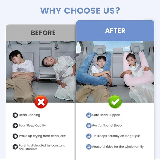 Car Pillow for Kids, Professional Kids Car Pillow for Sleeping Inflatable Carseat Travel - Safe, Reliable - Travel Pillows for Kid Adult Car Seats Blue