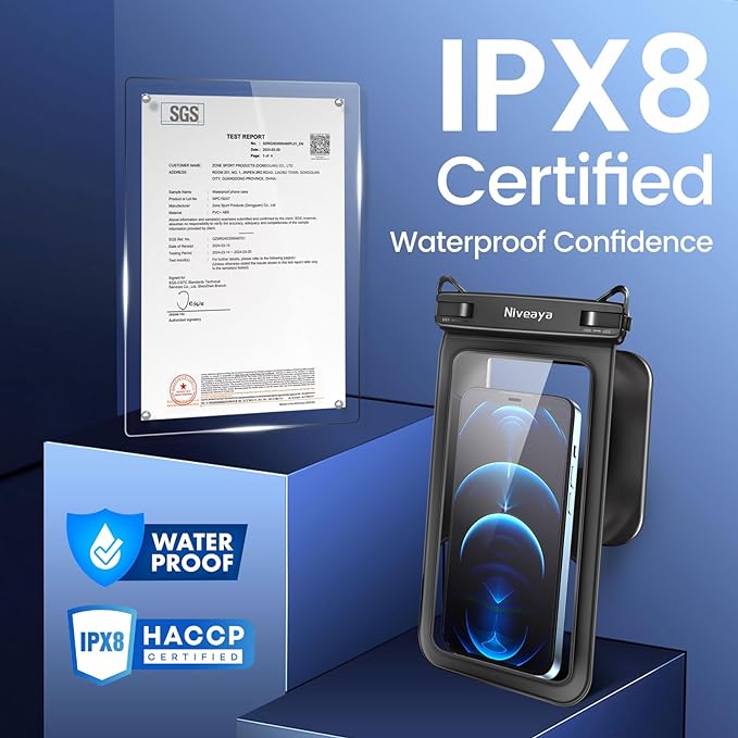 Niveaya [Floatable Floating Waterproof Phone Pouch 2 Pack-Up to 8.5", Large Space Adjustable Neck Lanyard Waterproof Phone Case, Phone Dry Bags for Vacation Beach Pool Kayak Cruise Travel Essentials