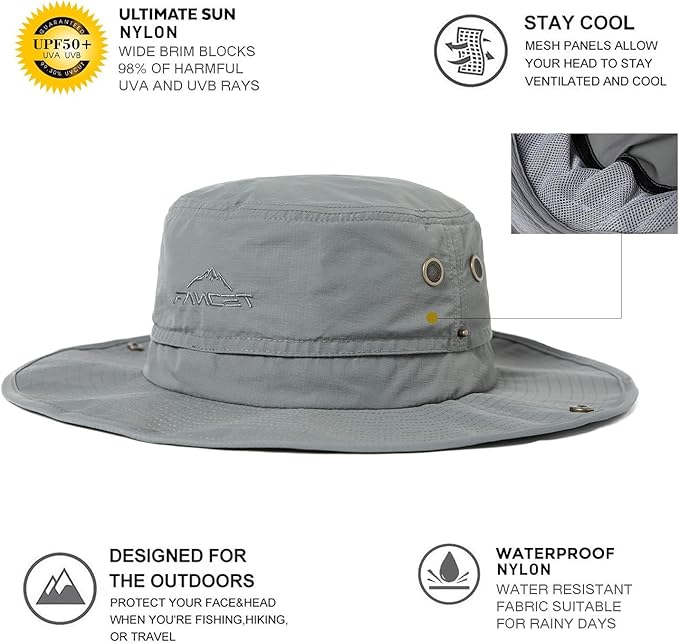 Oversize XL XXL Large Wide Brim Waterproof UPF 50+ Bucket Sun Summer Travel Fishing Hiking Fisherman Hat Detachable Chin