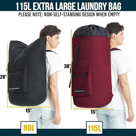 Laundry Bag With 4 Pockets,Laundry Bag With Shoulder Straps,Sturdy Laundry Backpack Heavy Duty,Large Clothes Hamper Bags 115L,College Laundromat Backpack For Dorm Room,Travel Laundry Bags XXL