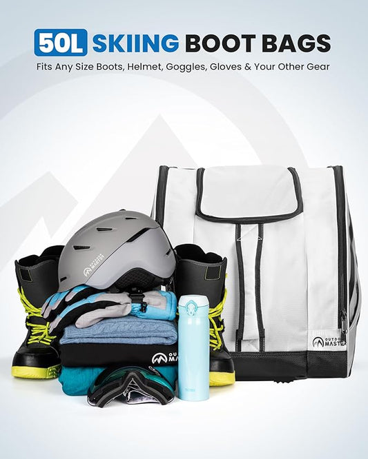 OutdoorMaster Boot Bag - 50L Ski Boots and Snowboard Boots Bag, Excellent for Travel with Waterproof Exterior & Bottom - for Men, Women and Youth