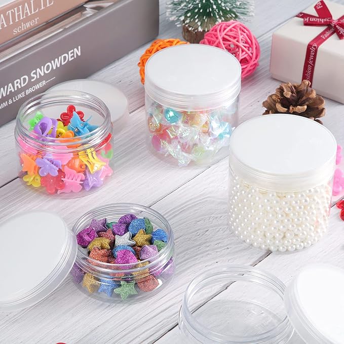 SATINIOR 12 Pack 7 oz Plastic Container Jars with Lids Round Clear Travel Cosmetic Container Jars for Toiletries, Lotion, Cream, Ointments, Makeup, Rhinestone, Samples, Kitchen Storage(Clear)