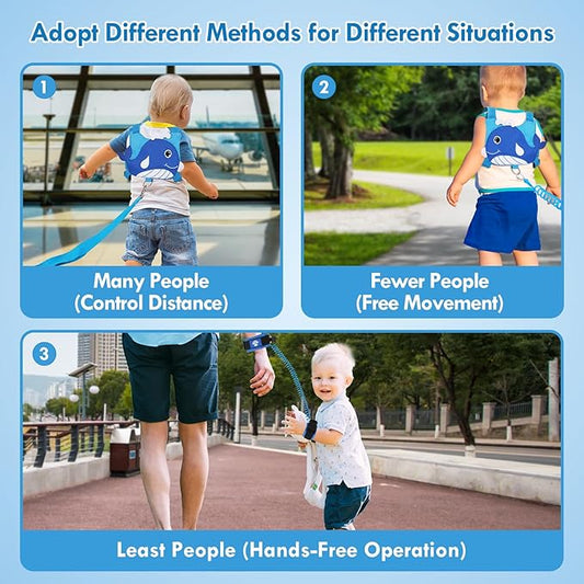 Lehoo Castle Toddler Leash for Walking, Baby Leashes for Toddlers 3-in-1, Kid Harness with Leash, Child Safety Leash Anti Lost Wrist Link (Whale)