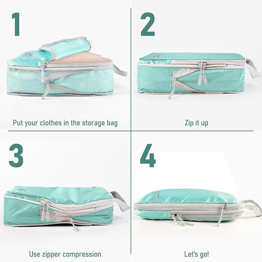 4-Piece Packing Cube Set - Lightweight Luggage Organizers for Travel, Vacation and Suitcases - Durable Accessories with Compression