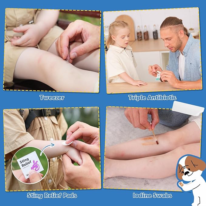 StBernard First Aid Kit for Kids, Small Pocket Size Medical Kit with Cute Bnadages, Tools for Daily Emergencies, Organized Pouch for Toddler & Children, Home, Camping, Travel, Playground (Blue)