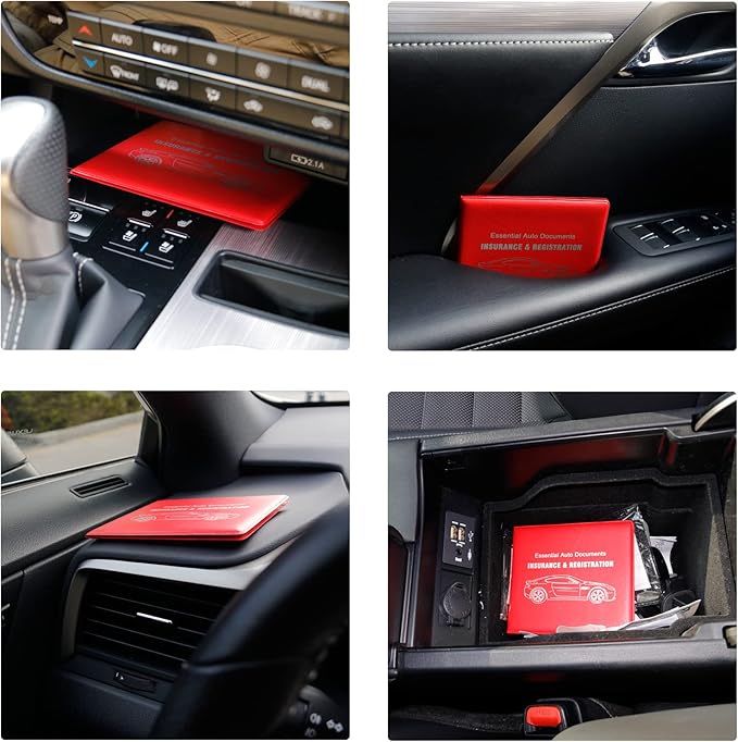 UYYE Car Registration and Insurance Card Holder, Vehicle Glove Box Car Organizer, Interior Car Accessories for Documents, Cards, License - 2 Pack