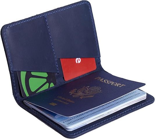 INCARNE US Passport Cover Clear - Travel Passport Wallet - Leather Passport Holder for Men Women Family with Card Slots & Note Compartmen - Sleeve Protector - Genuine Leather - Vintage Blue