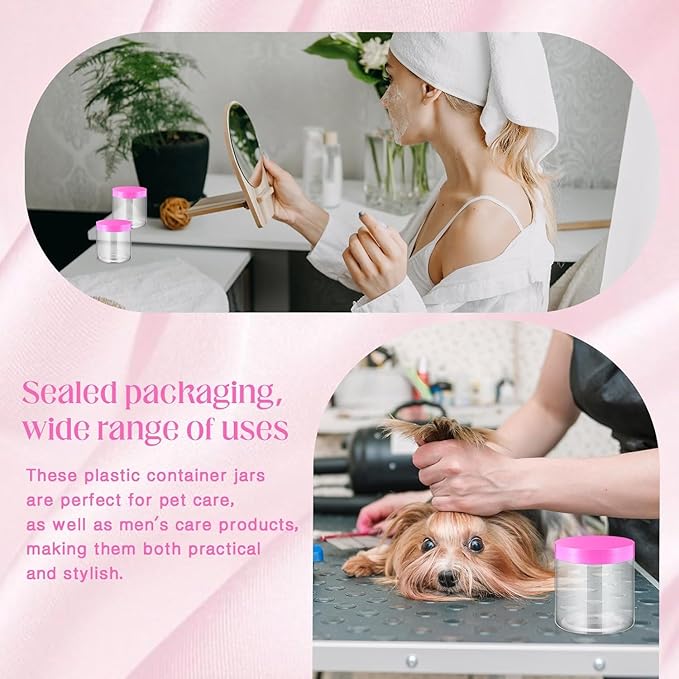 SATINIOR 12 Pack 16 oz Plastic Container Jars with Lids Round Clear Travel Cosmetic Container Slime Jars for Toiletries, Lotion, Cream, Ointments, Makeup, Rhinestone, Samples, Kitchen Storage(Pink)