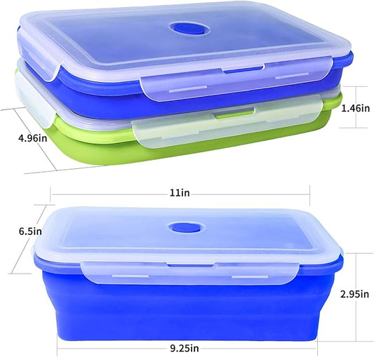 PTOIYUT 82.8oz Extra Large Collapsible Silicone Food Storage Containers with Airtight Lids, 2 Pack Foldable Bento Boxes for Kitchen Office Travel Camping, Microwave Freezer Dishwasher Safe, BPA Free,