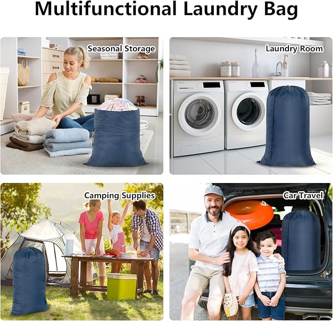 OTraki 28x45 Inch Laundry Bag 2PCS Heavy Duty Laundry Dirty Clothe Travel Wash Bag Extra Large Hamper Bag Drawstring Laundry Basket Liner Bag for Camp College Dorm (Navy Blue)