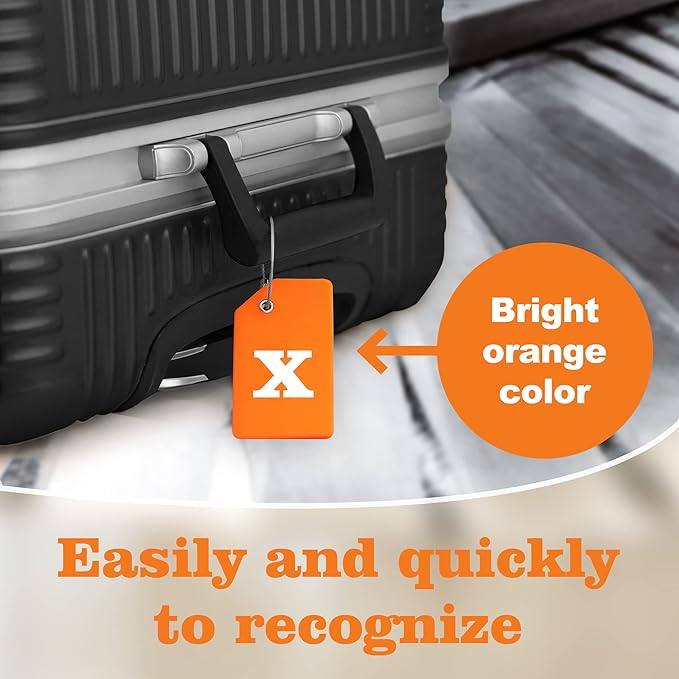 Gostwo 2 Pack Silicone Luggage Tags for Suitcases, 26 Initial Letter Baggage Labels Handbag School Bag Suitcase Instrument Tag with Stainless Steel Loop(Orange)(Letter X)