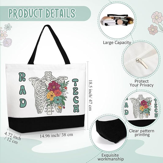 Kacctyen 3 Pcs Radiologic Technology Gifts Fine Canvas Tote Bag Cute Makeup Cosmetic Bag Radiologic Technologist Appreciation Keychains Rad Tech Gifts for Women Female Birthday