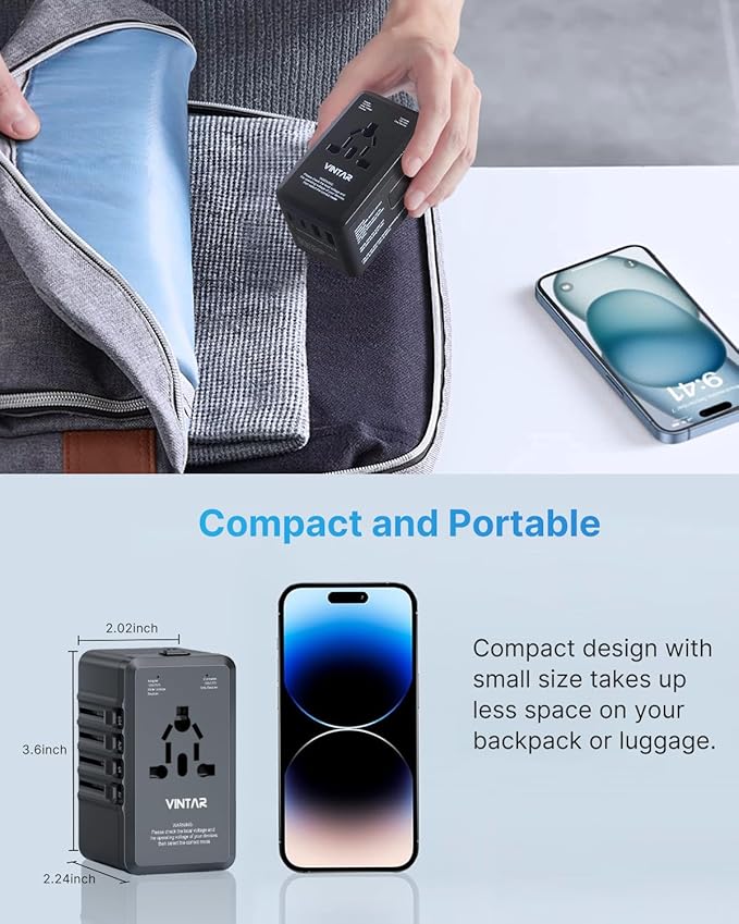 220V to 110V Travel Voltage Converter, VINTAR 2000W International Universal Voltage Converter US to Europe Adapter with 4 USB Ports (2 USB C), Step Down Power Converter Adapter Combo for US EU UK AUS