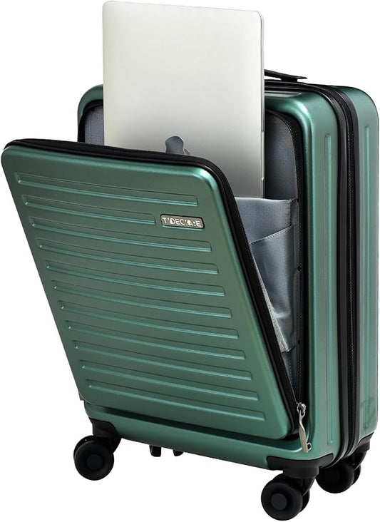 TydeCkare 20 Inch Carry On Luggage with Front Pocket, 21.65 * 15.35 * 7.87" Suitable for Airplane Overhead Bin, 34L Lightweight PC+ABS Hardshell with YKK Zipper, TSA Lock Approved, Dark Green