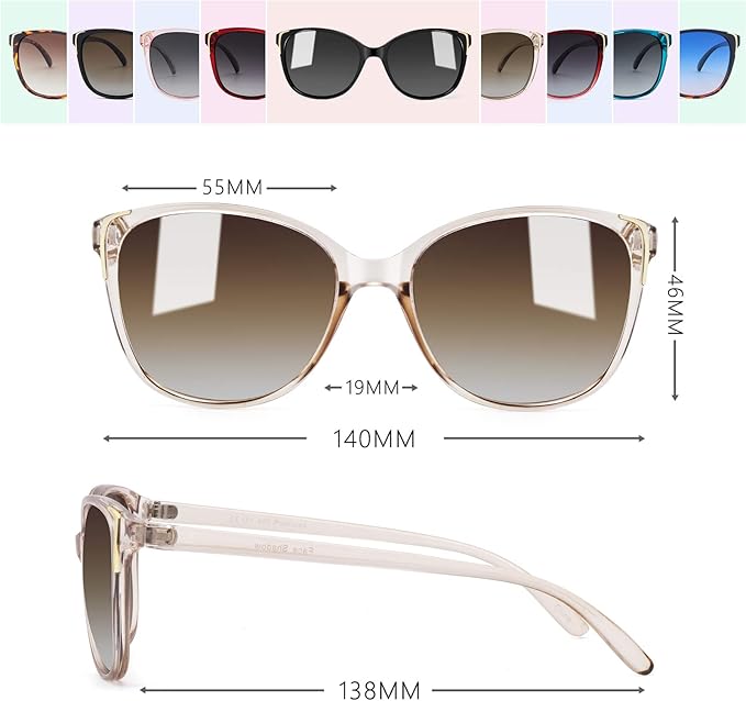 Face Shadow Polarized Sunglasses for Women, Cat Eye Sunglasses for Small Face Ladies Ultralight UV400 Protection