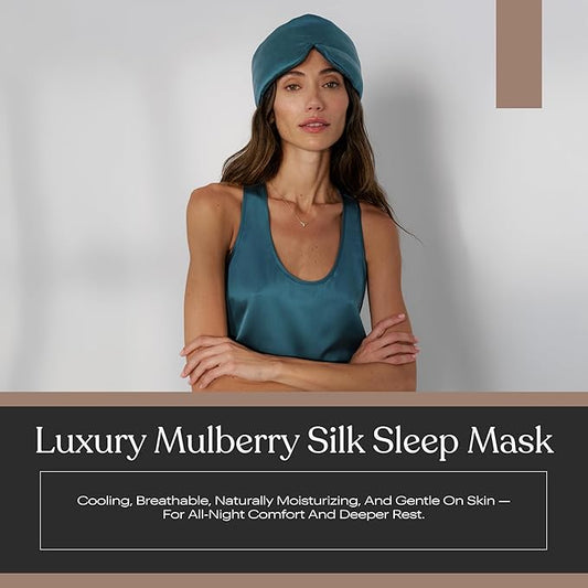 Silk Sleep Mask for Women - Mulberry Silk Eye Mask for Sleeping - Breathable, Washable, Light-Blocking â Piquant Teal, S