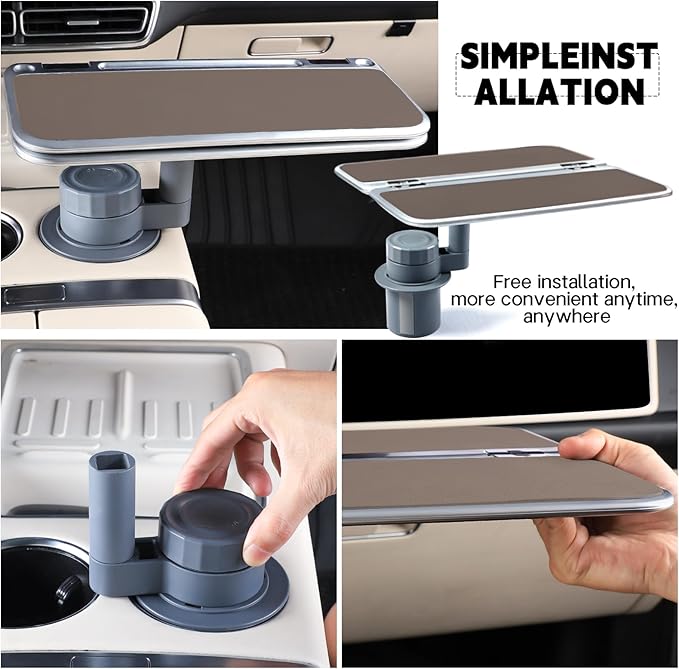 360° Rotating Folding Cup Holder Table, Steering Wheel Tray, Car & Laptop Desk - Car Accessories for Women & Men, Fit Tesla Model Y/3/S/Explorer/Maverick (Foldable Car Table Board (Brown))