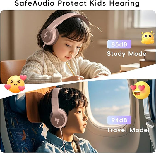 Kids Headphones, Wired Headphones for Kids Over Ear with Microphone, 85/94dB Volume Limiter Headphone for Girls Boys, Foldable Headphone for Learning & Entertainment, Gradient Brown