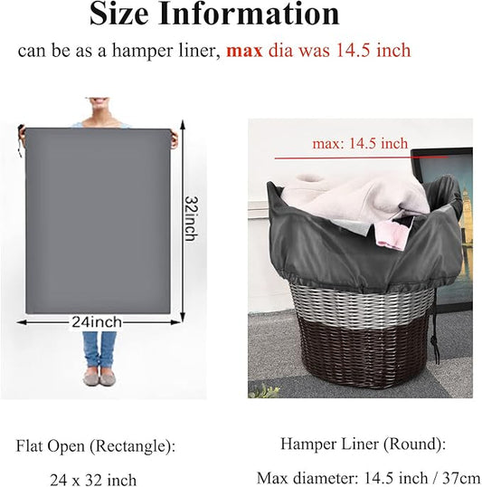 OTraki 2 Pack Grey Laundry Bags 24x32 Inch Heavy Duty Laundry Basket Liners Medium Drawstring Wash bag Dirty Clothes Machine Washable Laundry Travel Storage Bags for College Home Dorm