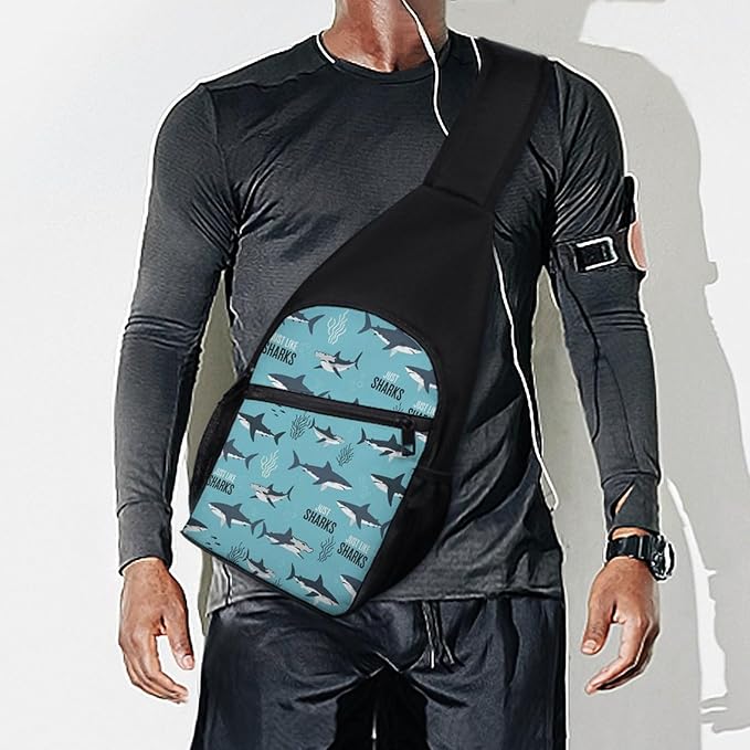 SWEET TANG Sling Bag Crossbody Backpack for Women Men, Breathable Multipurpose Satchel Bag Ocean Animal Printed Shark, Anti Theft Funny Outdoor Daypack