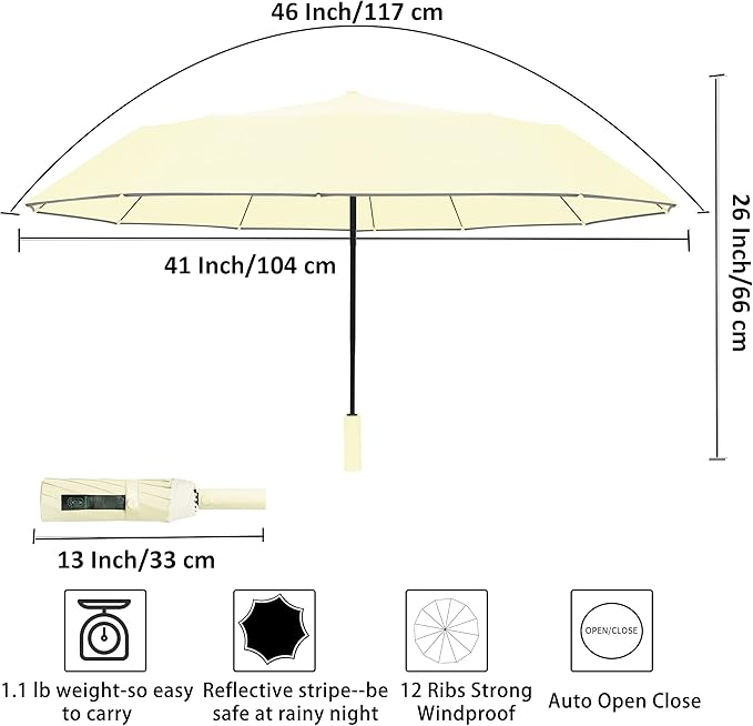 Windproof Compact Rain Umbrella for Travel 42/46 Inch Premium Fabric Auto Open Perfect for Purse and Backpack Portable Umbrella for Women and Men