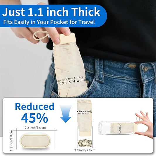 Compact Mini Windproof Travel Umbrella-UPF 50+ Sun & Rain Protection, Small Folding Design Fits in Pocket or Purse, Lightweight Portable with Case for Women, Men & Kids