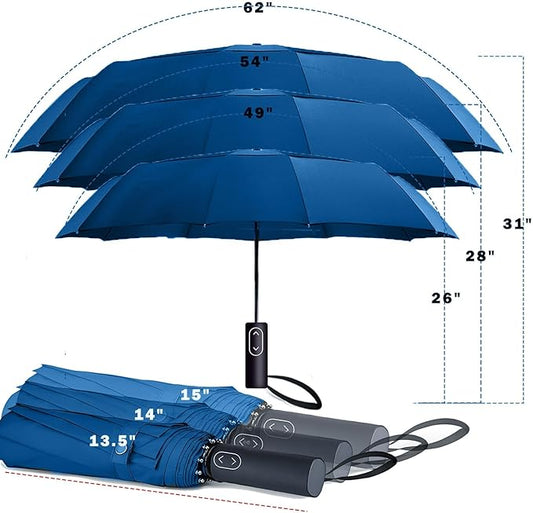 MRTLLOA 49/54/62 Inch Large Folding Golf Umbrella, Oversize Double Canopy Vented 10 Ribs Windproof Compact Travel Umbrellas for Rain