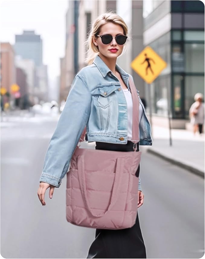 BAGSMART Tote Bag for Women, Lightweight Puffy Tote Bag with Compartments Shoulder Bag Handbag for Travel, Work, Gym